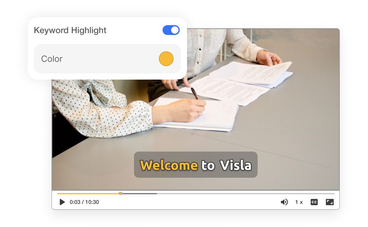 AI-powered keyword highlighting in subtitles, emphasizing important words to grab viewer attention.